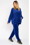 Trening din catifea albastru electric, bluză cu buzunar în față si pantalon conic