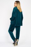 Trening din catifea verde, bluza cu buzunar în față si pantalon conic