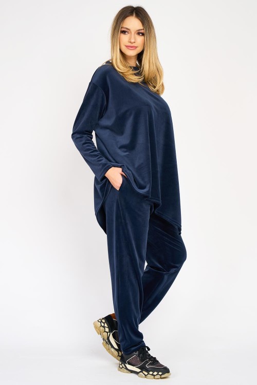 Trening din catifea nany blue, bluza și pantaloni conici