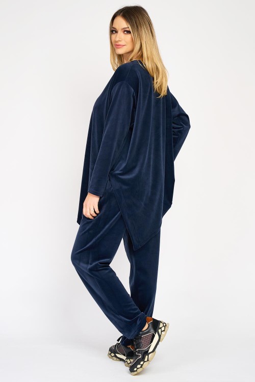 Trening din catifea nany blue, bluza și pantaloni conici