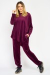 Trening din catifea bordo, bluză asimetrică și pantaloni conici