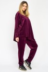 Trening din catifea bordo, bluză asimetrică și pantaloni conici