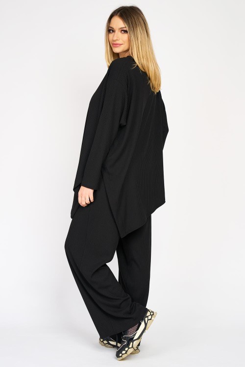 Trening negru din bumbac , bluză asimetrică și pantaloni largi
