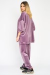 Trening din catifea roz pudră, bluză cu mânecă 3/4 și pantaloni conici