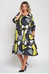 Rochie cu doua volane din satin imprimat, print geometric