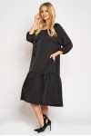 Rochie lejera cu un volan si ciucuri, din satin negru