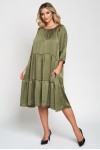 Rochie cu doua volane din satin kaki