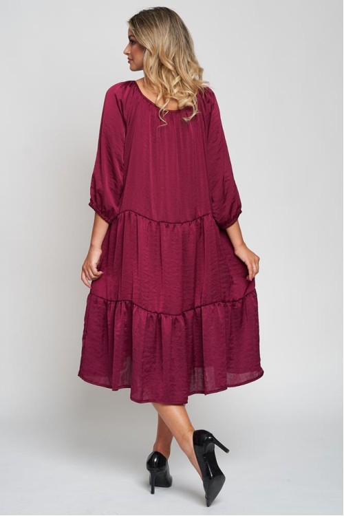 Rochie cu doua volane din satin bordo