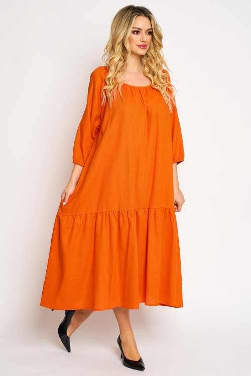 Rochie din in corai cu un volan