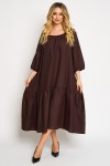 Rochie din in maro cu un volan