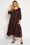 Rochie din in maro cu un volan