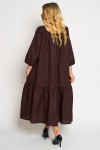 Rochie din in maro cu un volan