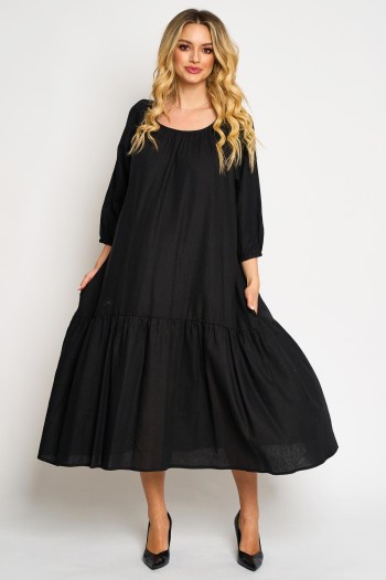Rochie din in negru cu un volan