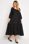 Rochie din vascoza cu un volan, fond negru cu flori mici bordo