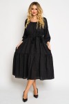 Rochie din vascoza cu un volan, fond negru cu flori mici bordo