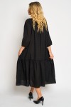 Rochie din vascoza cu un volan, fond negru cu flori mici bordo
