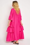 Rochie din vascoza fuchsia cu trei volane suprapuse