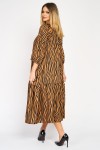 Rochie din satin cu un volan, print zebrat maro