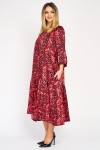 Rochie din satin cu un volan, animal print roșu