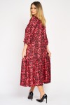 Rochie din satin cu un volan, animal print roșu