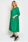 Rochie cu volan incretit si buzunare in fata, din vascoza verde (varianta mai scurta)
