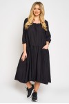 Rochie cu volan incretit si buzunare in fata, din vascoza neagra (varianta mai scurta)