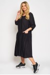 Rochie cu volan incretit si buzunare in fata, din vascoza neagra (varianta mai scurta)