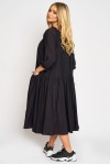 Rochie cu volan incretit si buzunare in fata, din vascoza neagra (varianta mai scurta)