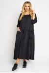 Rochie cu volan incretit si buzunare in fata, neagra
