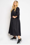 Rochie cu volan incretit si buzunare in fata, neagra