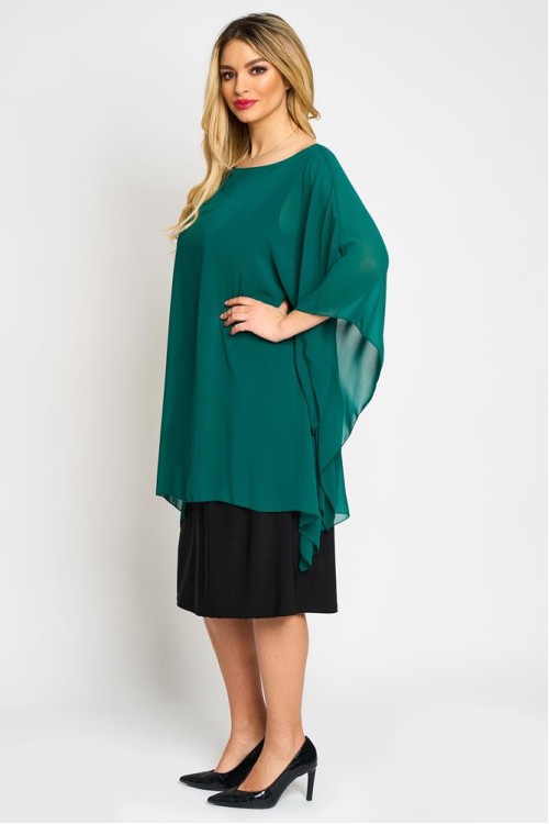 Rochie cu maneca clopot din voal verde inchis