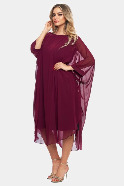 Rochie lunga din voal bordo