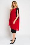 Rochie cu floare pe umar din voal rosu