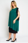 Rochie cu floare pe umar din voal verde inchis
