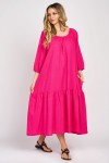 Rochie din in roz cu un volan