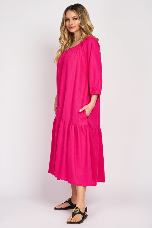 Rochie din in roz cu un volan