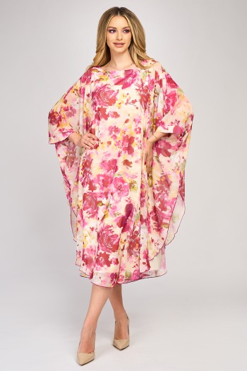 Rochie lunga din voal cu imprimeu floral roz pastel Rochie lunga din voal cu imprimeu floral roz pastel