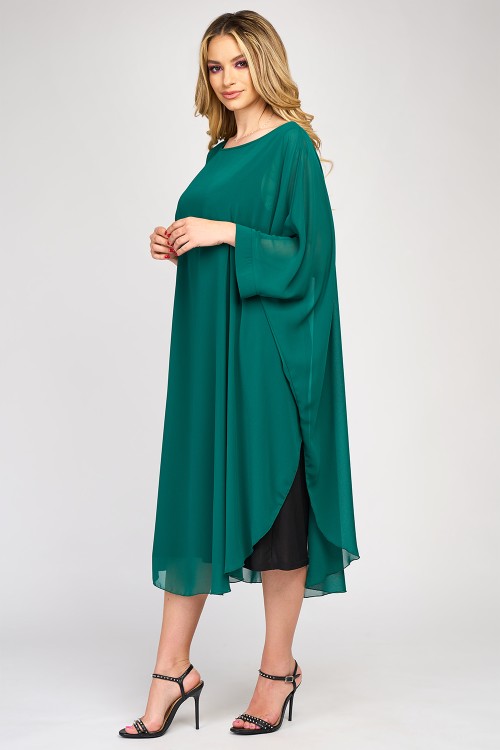 Rochie lunga din voal verde inchis