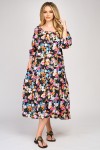 Rochie din vascoza cu un volan, imprimeu floral