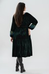 Rochie din catifea verde cu broderie albastra