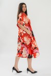 Rochie rosie din satin cu trandafiri 