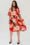 Rochie rosie din satin cu trandafiri 