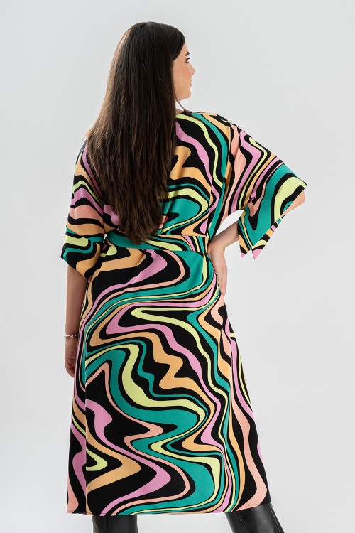 Rochie din crep imprimeu abstract 