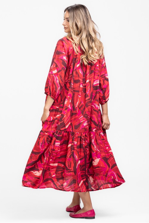 Rochie din vascoza print abstract rosu 